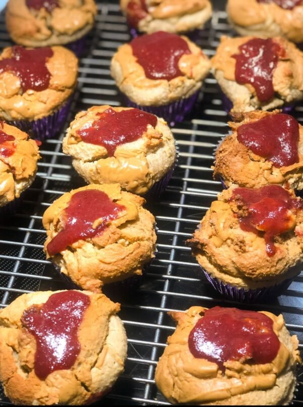 Peanut Butter Jelly Protein Muffins (2 servings)